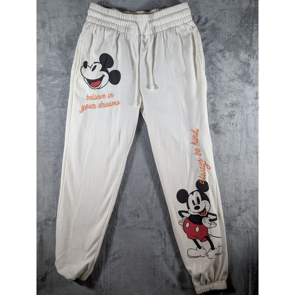 Disney Mickey Mouse Women Cream Joggers XS Believe In Your Dreams Always Be Kind